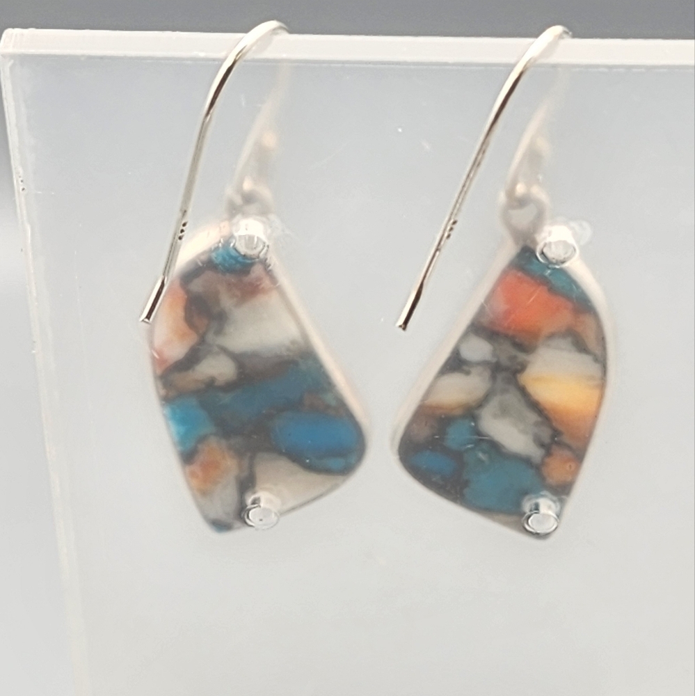 Spiny Oyster Turquoise and Sterling Earrings - Picture 3 of 4